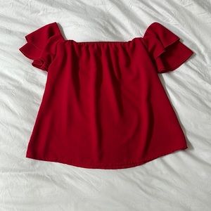 Lipstick Red Ruffle Sleeve Top
